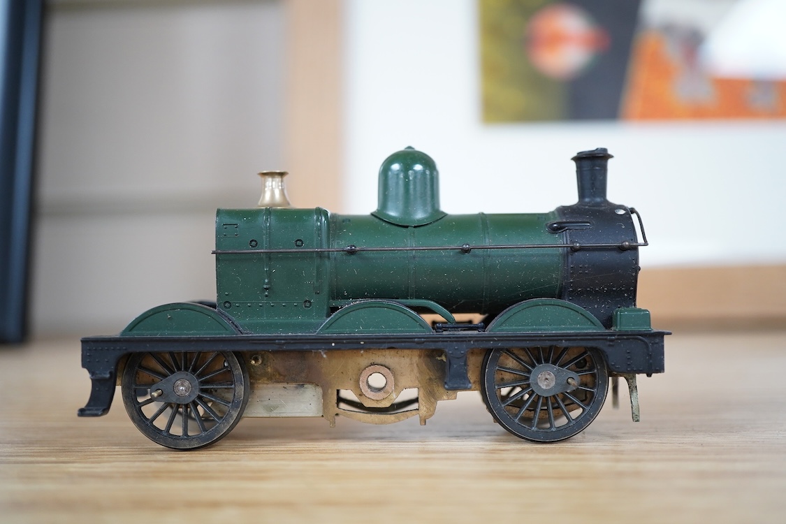 Three part-built 0 gauge railway brass and white metal locomotives by John Worsley; an ACE Products kit of an SR Bullied light Pacific with its original box, a SECR Wainwright H class 0-4-4T locomotive and an LNER class